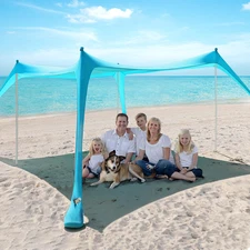 Beach Tent Sun Shelter - 10 X 10 Ft Beach Canopy UPF50+ UV Protection with Sandb