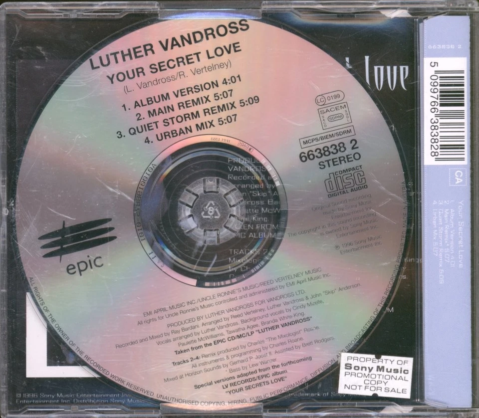 Luther Vandross Your Secret Love CD UK Epic 1996 Single Mit Promo-Aufkleber - Bild 2 von 2