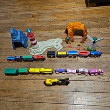 Wooden Train Set Adventure Lighthouse Tunnel Windmill Crane Cars