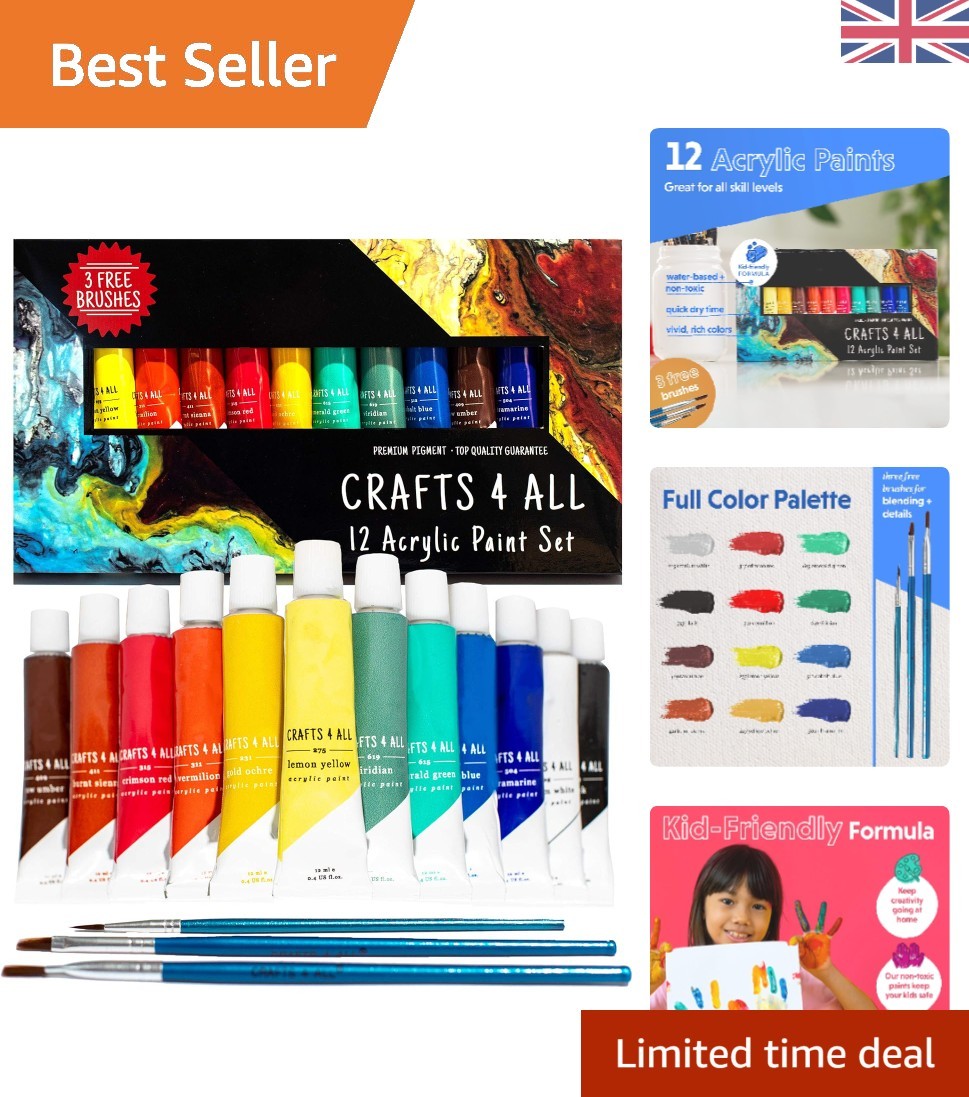 Vibrant 12ml Acrylic Paints for All Surfaces - Perfect for Artists & Crafters