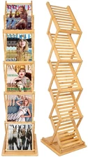 DuvinDD Foldable Bamboo Magazine Rack Floor, Portable Pop-up Display Stand, Maga