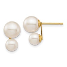 14k Yellow Gold 5mm and 7mm Round Freshwater Cultured Double Pearl Stud Earrings
