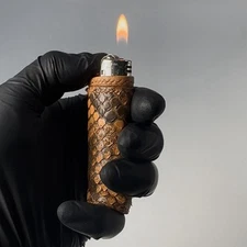 Burnt orange Burmese python lighter sleeve,  Handmade luxury exotic lighter case