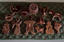 Lot of 13 Vintage Copper Color Aluminum Cookie Cutters Christmas/Animal Shapes