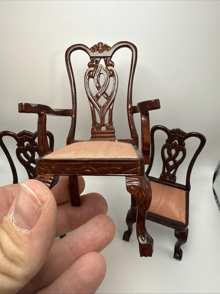 Vintage Set of (3) Bespaq Dining Chairs Dollhouse Furniture 1:13 Scale - Image 2 of 4