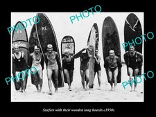 Men With Their Wooden Surf Longboard c1950s Large Historic Old Photo