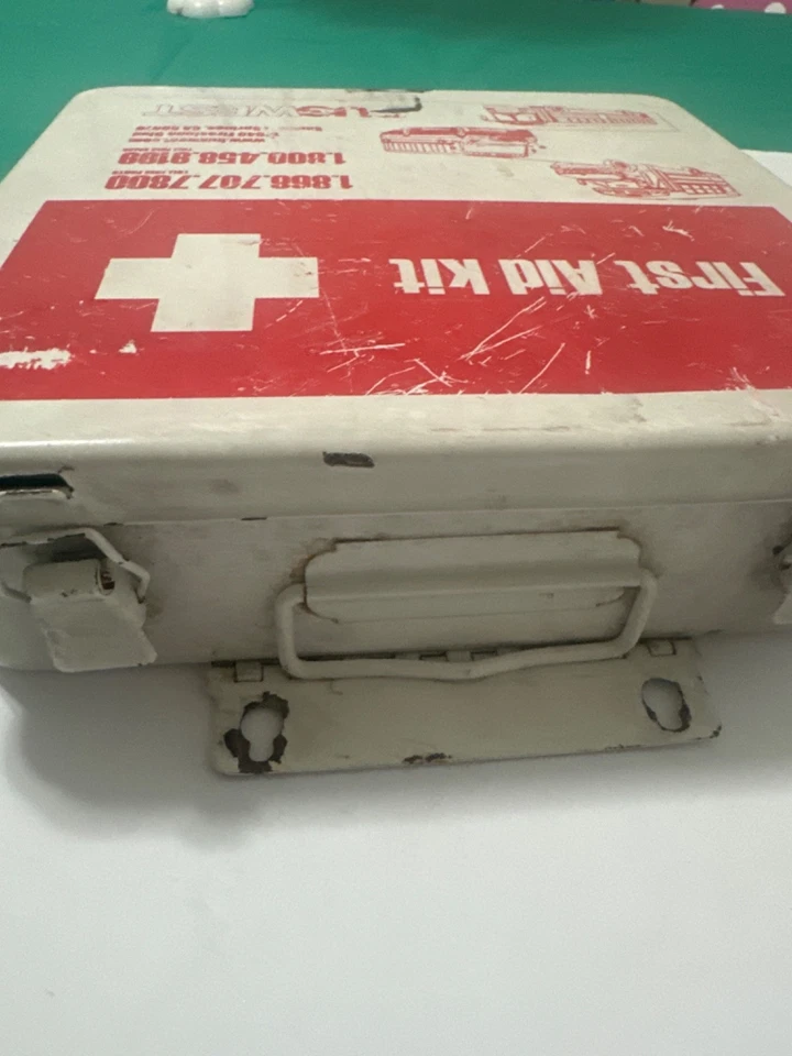vintage first aid kit metal box with the bus logo gray for any collector - Image 2 of 4