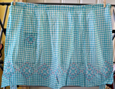 Vintage Apron Turquoise White Gingham Smocked Pink Turquoise White Border