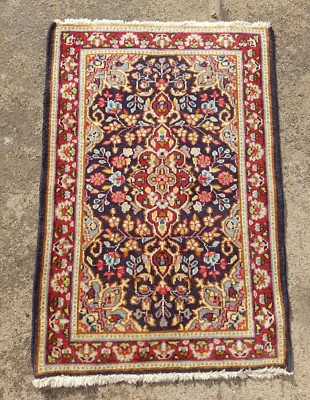 Vintage Hand Made Traditional Rug Oriental Wool Multicolor Carpet 90x60 cm