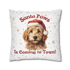 Cute Goldendoodle Dog Puppy Santa Hat Christmas Holiday Square Pillow Cover