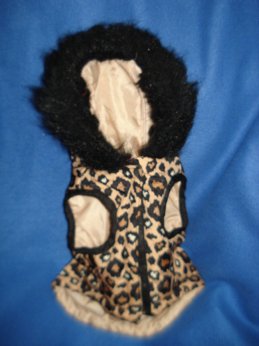 Adorable Pet Dog Parka Coat Jacket with Hood - Leopard Spots with Bow - Small