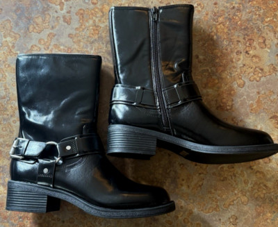 DOLCE VITA WOMEN'S ARMONDA HARNESS BOOTS SHINY BACK SIZE 6.5 NEW IN BOX