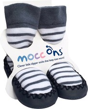 mocc ons baby blue and white striped slipper socks 18 - 24 Months 