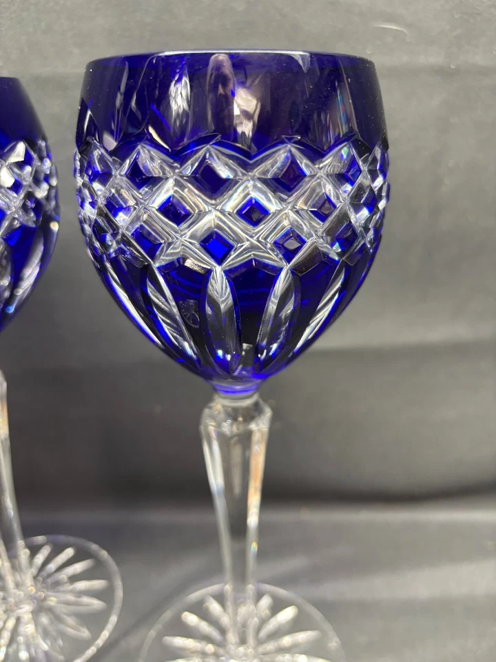 Juego de 4 ~ Corvejones de Vino Bohemios "CORTE DE COBALTO PARA LIMPIAR" ~ 8 1/2" de Alto Foto 2 de 4