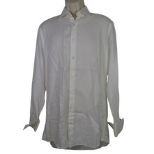 Barneys New York Trim Fit White Dress Shirt Men Size 16 R Cotton French Cuff
