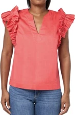 Trina Turk Women’s Augusto Top With Ruffle Detail Size L In Coral