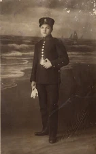 #20191 ATHENS Greece 1920s. Military school student / background. RPPC  ECLAIR.