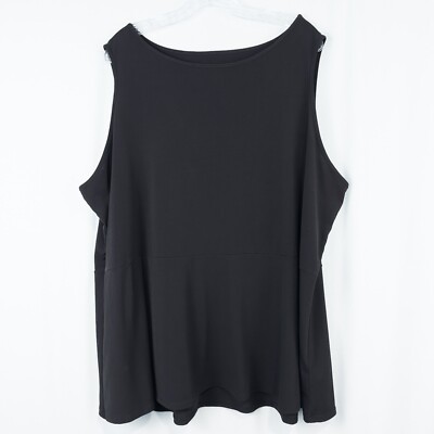 Susan Graver Modern Essentials Womens 3X Liquid Knit Peplum Tank Top Black