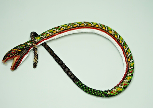 19c. Ottoman Turkish POW Glass Beadwork Crochet Beaded Snake Serpent Horse Whip - 第 1/17 張圖片