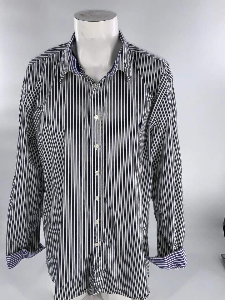 Camisa Thomas Rosa Puño Abatible Calce Clásico 3XL Hombres Blanco Rayas Algodón YGI G2-225 Foto 2 de 4