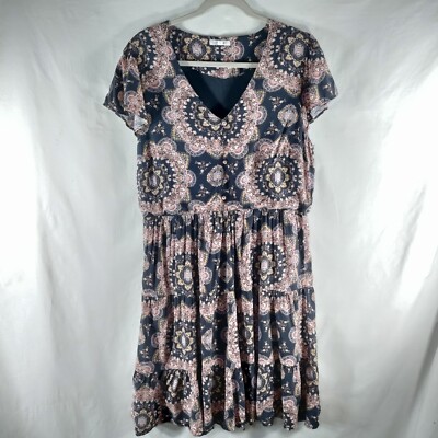 Maurices Knee Length A Line Dress Womens L Gray Pink Tiered Ruffle Flowy  Rayon | eBay