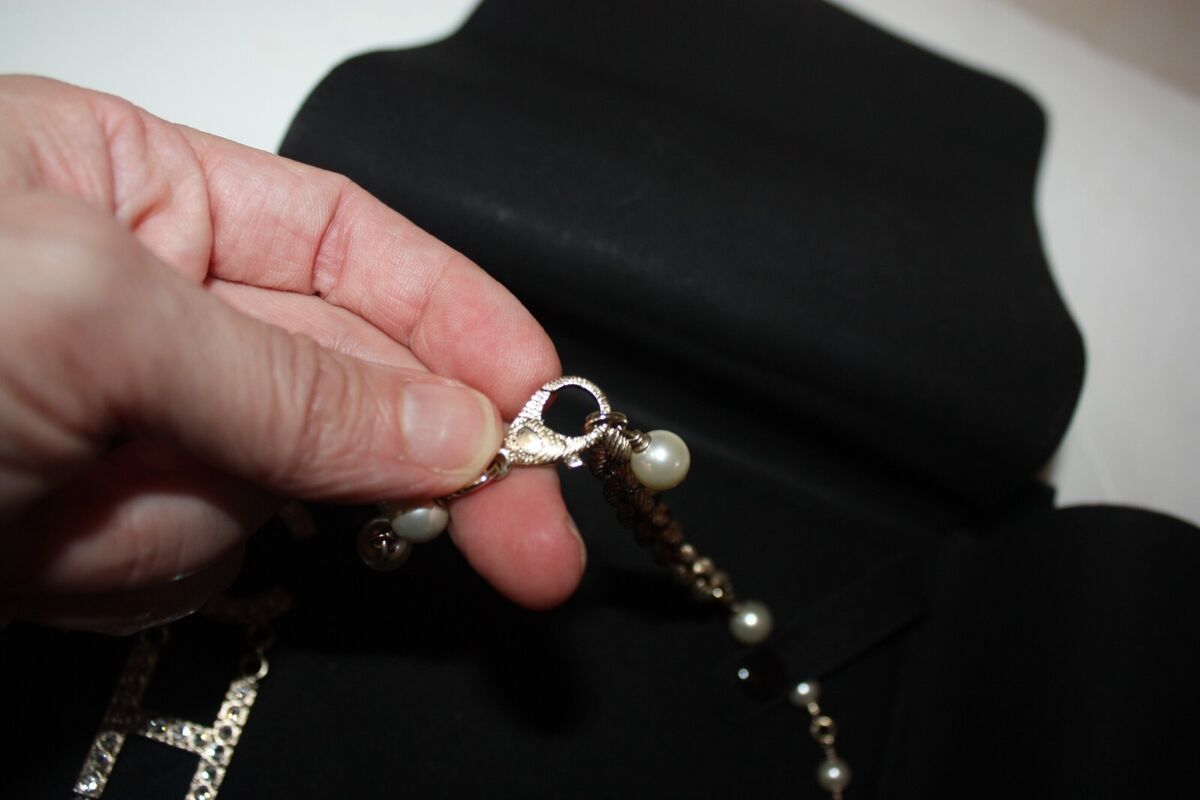 Chanel B19 S Crystal Logo Strass Pearl Multi-Strand Necklace Chanel B19 S Crystal Logo Strass Pearl Multi-Strand Necklace