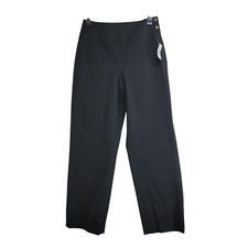 Talbots Womens Black Flat Front Pants Mid Rise Side Snap Zip Stretch Size 2P NWT