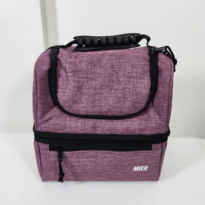 MIER Adult Lunch Bag Cooler Tote Bag Unisex Purple Gray Insulated TO GO MED  BAG