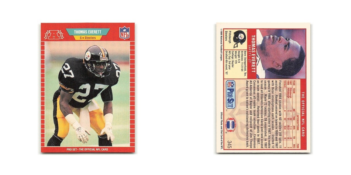 Thomas Everett Rookie 1989 Pro Set #345 Pittsburgh Steelers