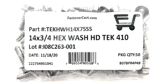 (50) #14 x 3/4 Stainless Steel Hex Washer Head Self Drilling Tapping TEK Screws - Picture 3 of 4