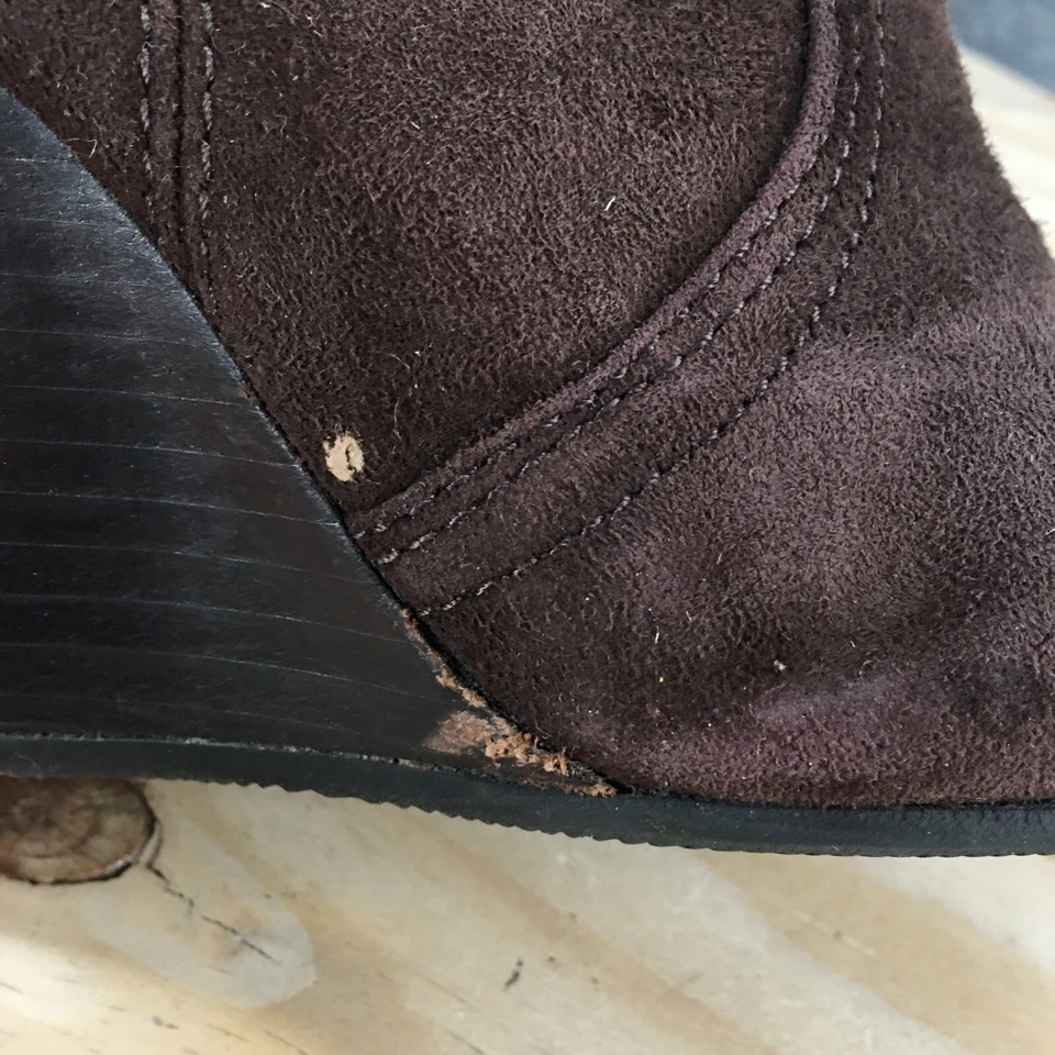 Tory Burch Botas Mujer 8 M Deanna Botín Negro Gamuza Cuero Tacones de Cuña Foto 4 de 4