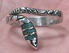 Vintage Mexico Sterling Silver Wrap Around Snake Ring With Turquoise Inlay