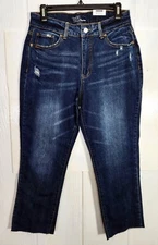 Time and Tru Straight Crop Jean Womens Sz 8 Distressed High Rise Dark Wash  NWT