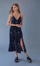 Urban Outfitters Celestial Velvet Roof Top Midi Dress XS Blue Constellation UO