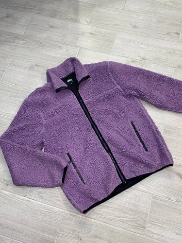 Stussy Sherpa Fleece Full Zip Jacket Purple Men Size XL