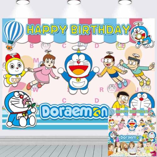 Doraemon Partybedarf Geburtstagsdekorationen Kulisse Banner Kinder Party 7x5 Fuß - Bild 1 von 12