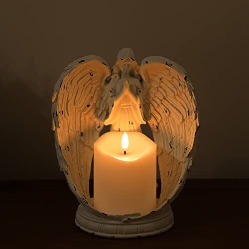 Angel Figurines Memorial Candle Holder 8.5" Angel Wing Catholic Gifts for Los... - Afbeelding 1 van 6