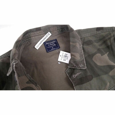 ABERCROMBIE & FITCH DESTROYED SHIRT JACKET OLIVE GREEN CAMO