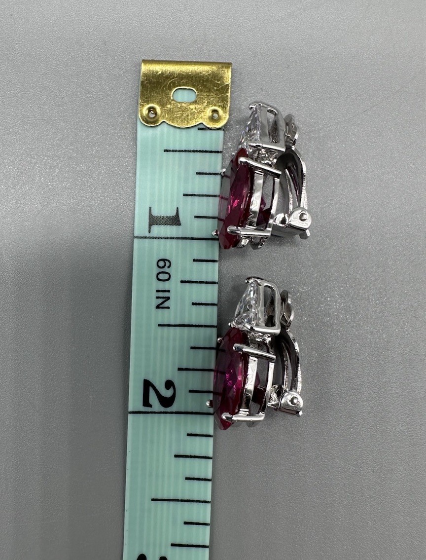 Sterling Silver Large Ruby Red Oval Stud Earrings… - image 10