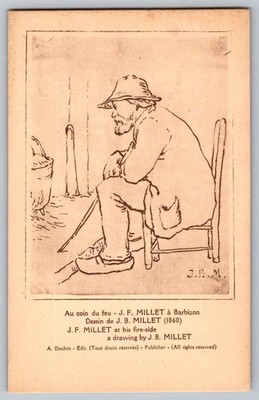 Postcard - Au Coin Du Feu J. F. Millet A Barbizon Dessin De J. B. Millet