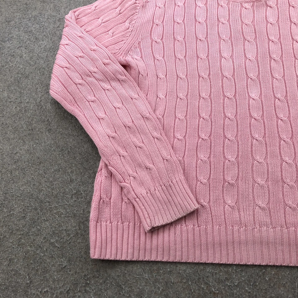 Suéter Brooks Brothers Mujer Medio Rosa Tejido con Cable Cuello Redondo Algodón Mercerizado Foto 2 de 4