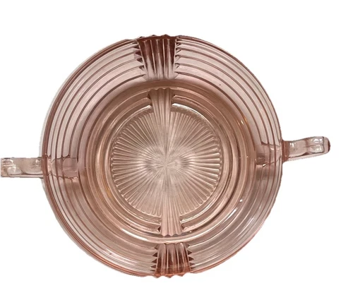Anchor Hocking Manhattan Pink Depression Glass Ribbed Bowl w/ 2 Handles