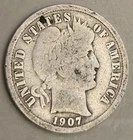 1907 Barber Silver Dime 10C - Philadelphia Mint