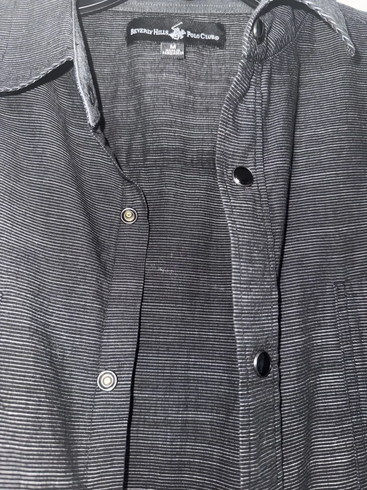 Рубашка на пуговицах мужская Beverly Hills Polo Club серая черная в полоску размер M - Изображение 3 из 4