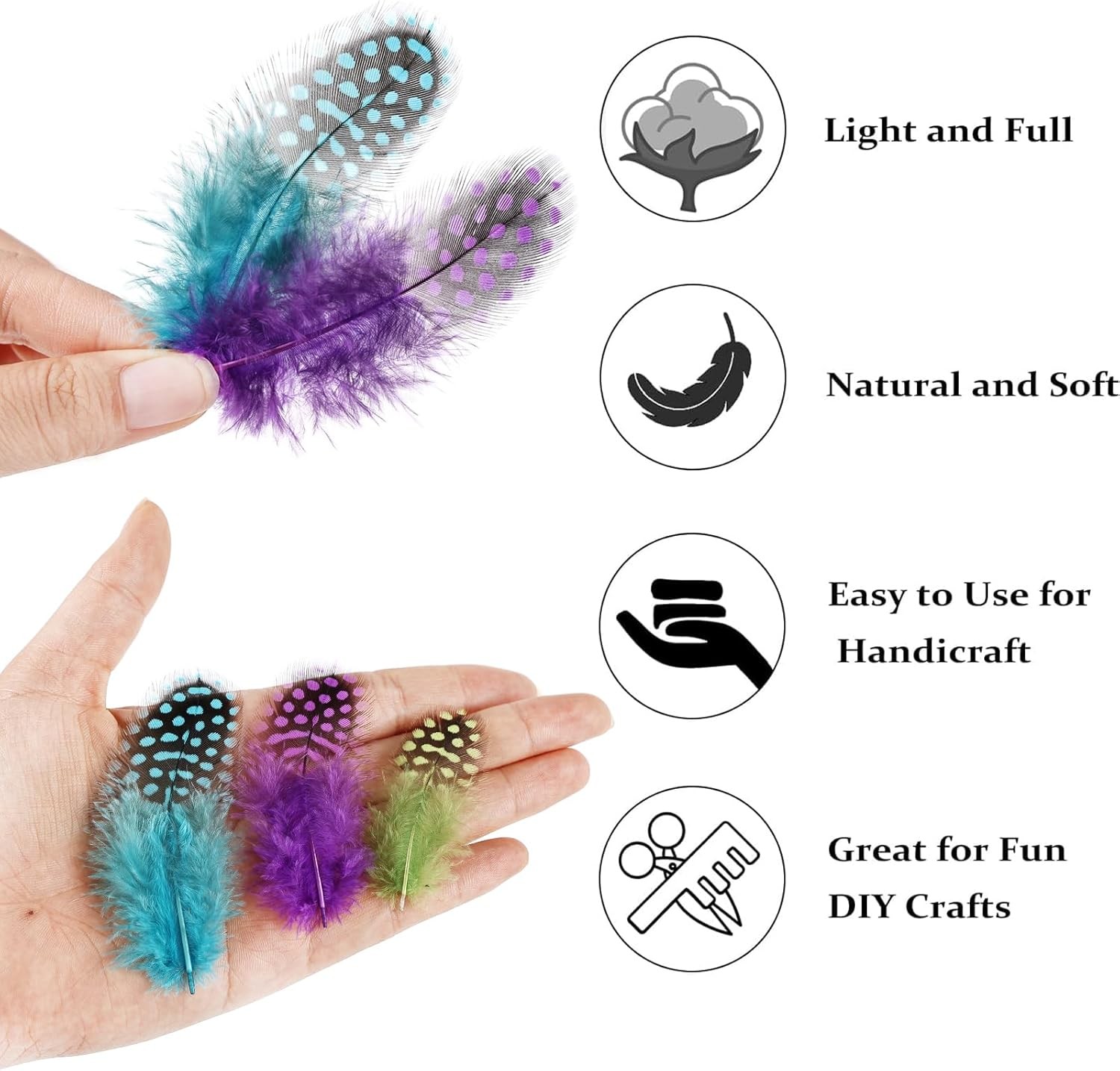 60 pcs Colored Spotted Feathers 2-3inch Bulk Small Guinea Fowl Polka Dot