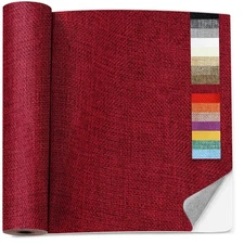 17x150 Inch Dark Red Linen Self-Adhesive Fabric Repair Patch for Sofa Chair