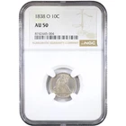 1838-O 10C No Stars NGC AU50 - Liberty Seated Dime - Scarce Early O-Mint Dime