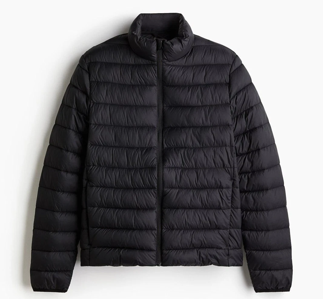H&M Jacket Mens Small Black Lightweight Puffer Quilted Packable Winter Coat NEW