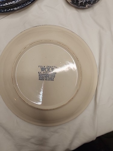 SET OF 11pcs FOLK CRAFT LONE WOLF BY TIENSHAN SPONGEWARE DINNER PLATES,BOWL - Picture 7 of 18