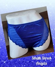 VINTAGE OLGA 40022 ~  ROYAL BLUE  ~ SEMI SHEER BODYSATIN HI-CUT PANTIES  MEDIUM